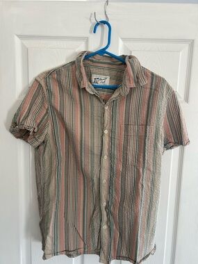 American Eagle Casual Striped Short-Sleeve Shirt sz med